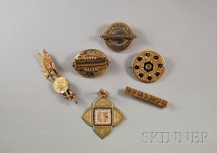 Appraisal: Six Antique Gold Jewelry Items an kt gold bar pin