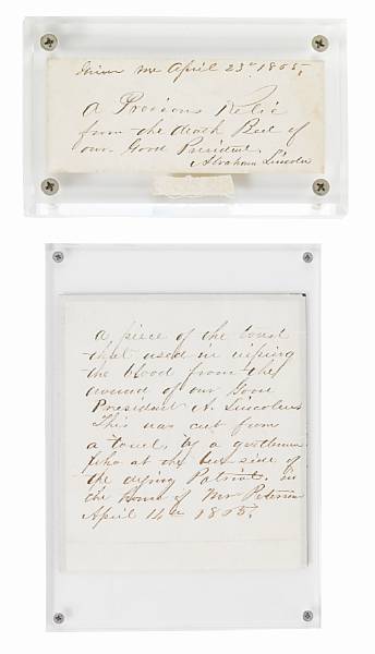 Appraisal: LINCOLN ASSASSINATION Fabric fragment by inches of white cotton towel