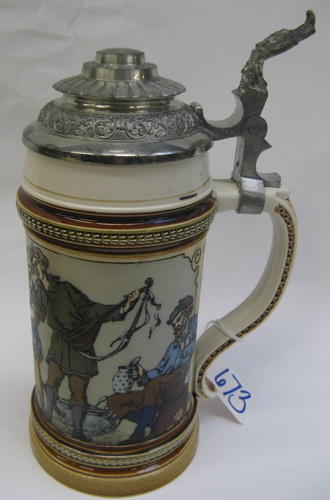 Appraisal: METTLACH GERMAN BEER STEIN no liter Having an etched pub