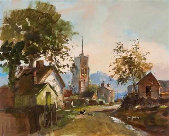 Appraisal: John Haskins British b ''Ashwell-Hertfordshire near Cambridge'' oil on masonite