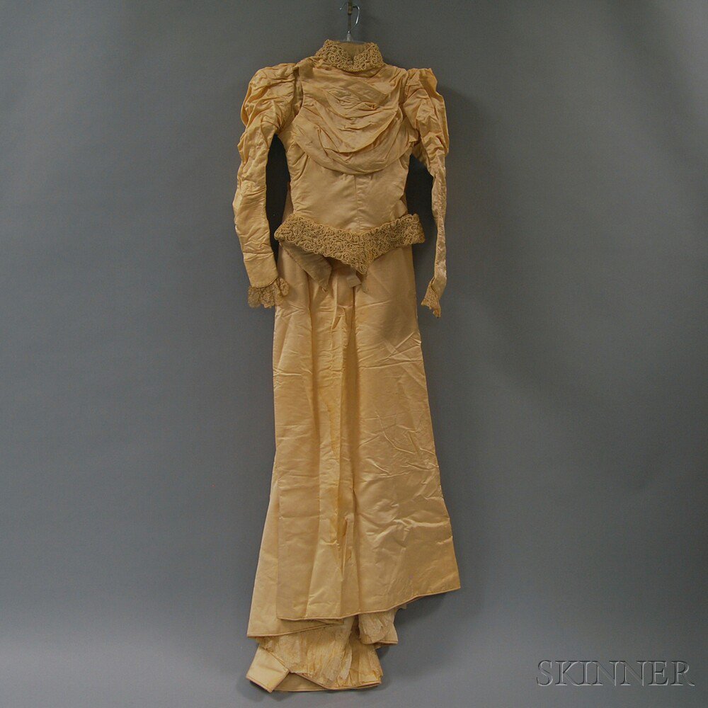 Appraisal: Victorian Ivory Silk and Lace Wedding Dress together with cotton