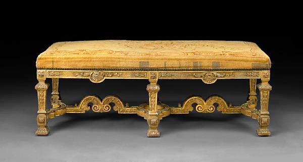 Appraisal: A Louis XIV style carved giltwood window bench circa The