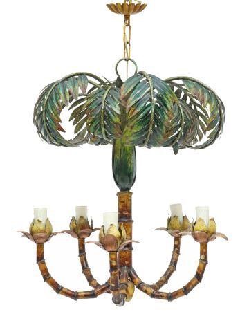 Appraisal: Contemporary tole painted five-light chandelier th c palm tree standard