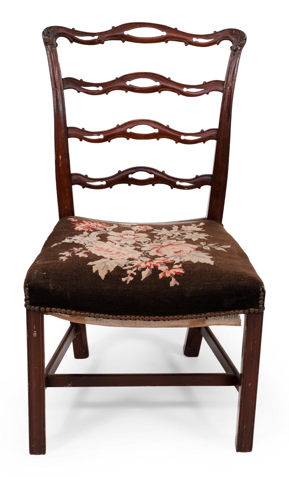 Appraisal: CHIPPENDALE RIBBON-BACK SIDE CHAIR NEW ENGLAND CIRCA BACK HEIGHT SEAT