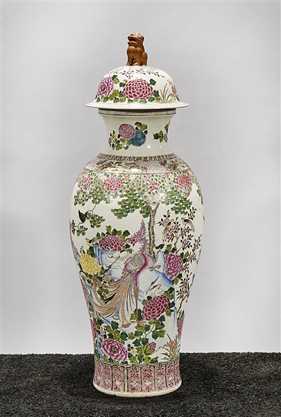 Appraisal: Tall Chinese enameled porcelain covered vase depicting blossoming trees with