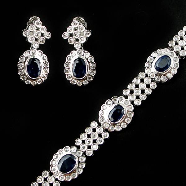 Appraisal: A sapphire diamond and k white gold bracelet and matching