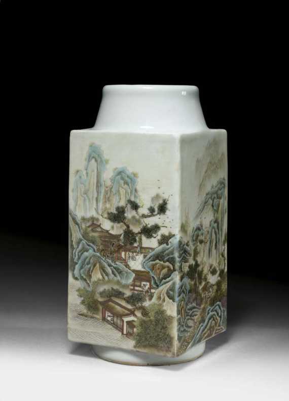 Appraisal: FOUR-SIDED CONG VASE China Republic H cm Signed Zhang Zhitang