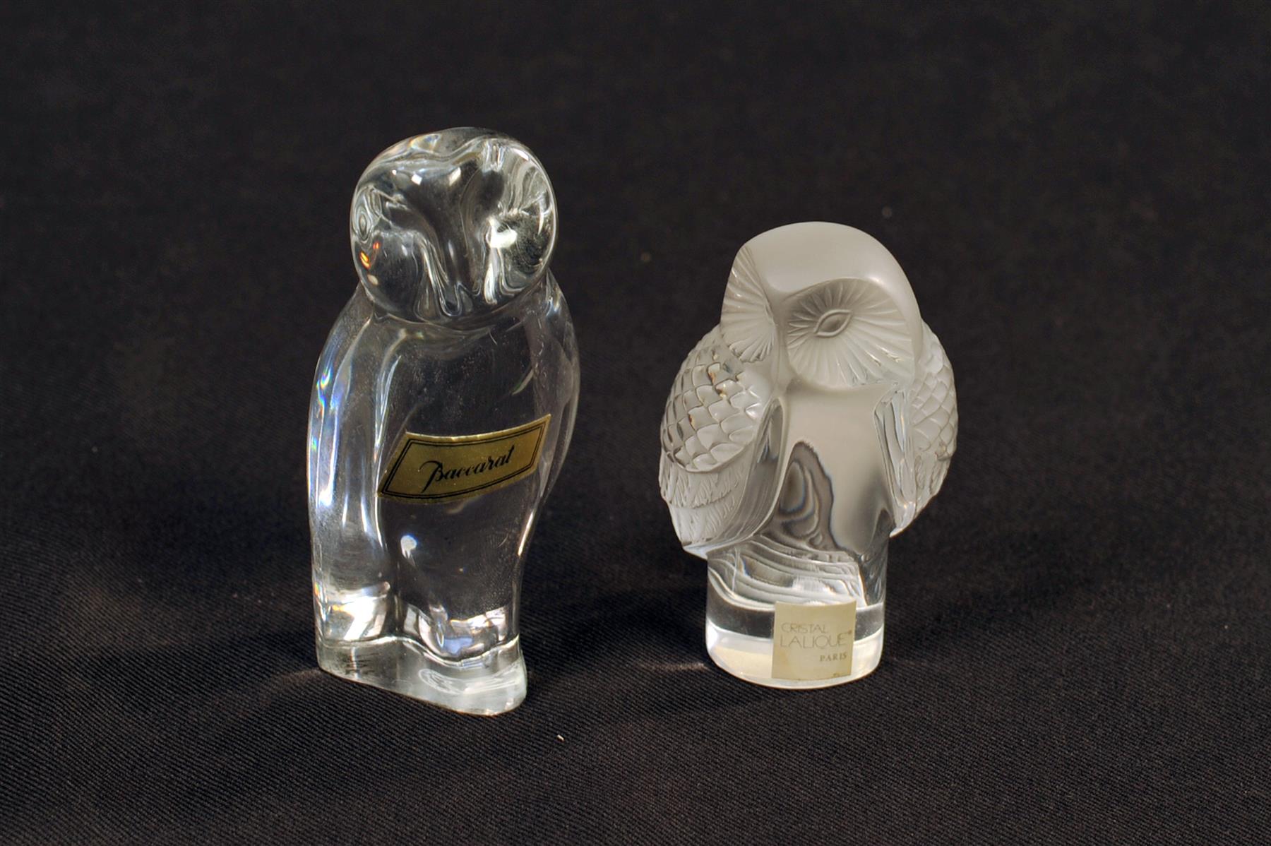 Appraisal: TWO CRYSTAL GLASS OWLS France th quarter- th century Signed