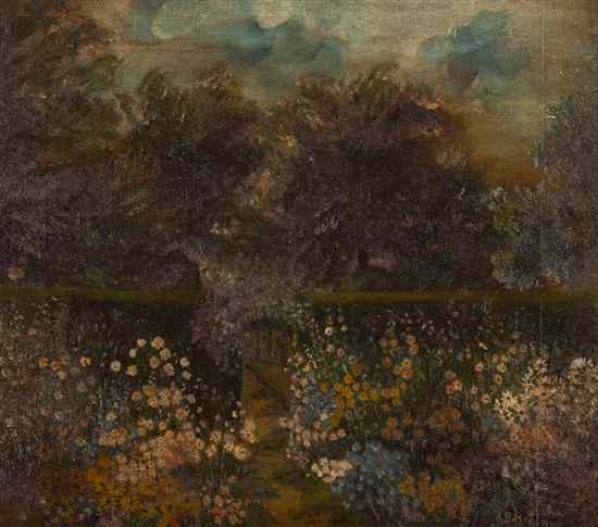 Appraisal: A B Heffney th century English Garden oil on canvas