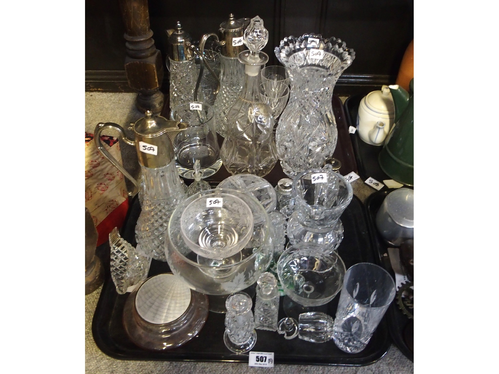 Appraisal: Assorted cut glass and crystal including decanters claret jugs dishes