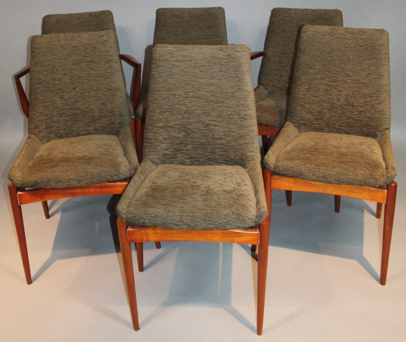 Appraisal: A set of six 's teak framed dining chairs possibly