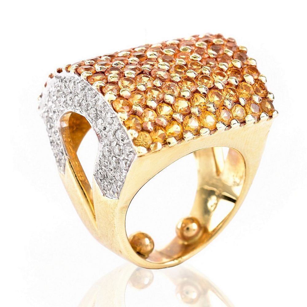 Appraisal: Diamond Citrine and K Gold Ring Contemporary Pave Set Diamond