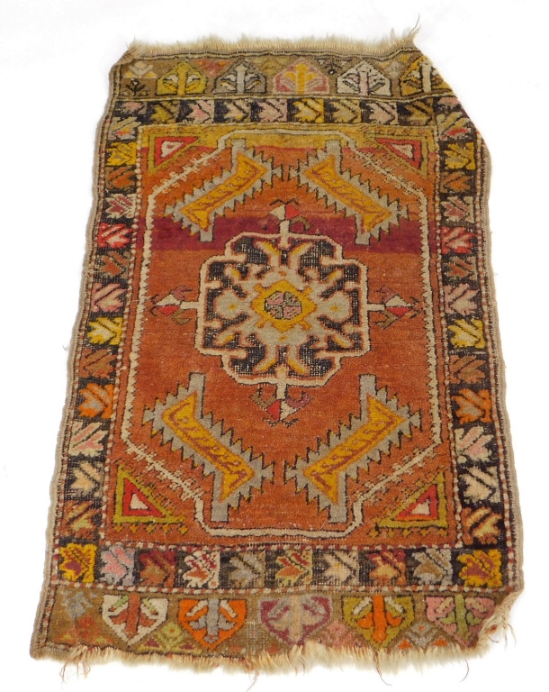 Appraisal: C TURKISH OUSHAK GEOMETRIC EARTH TONE CARPET Turkey th CenturyCentral