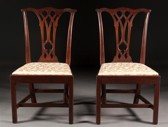 Appraisal: Pair of Chippendale style carved mahogany side chairs in the