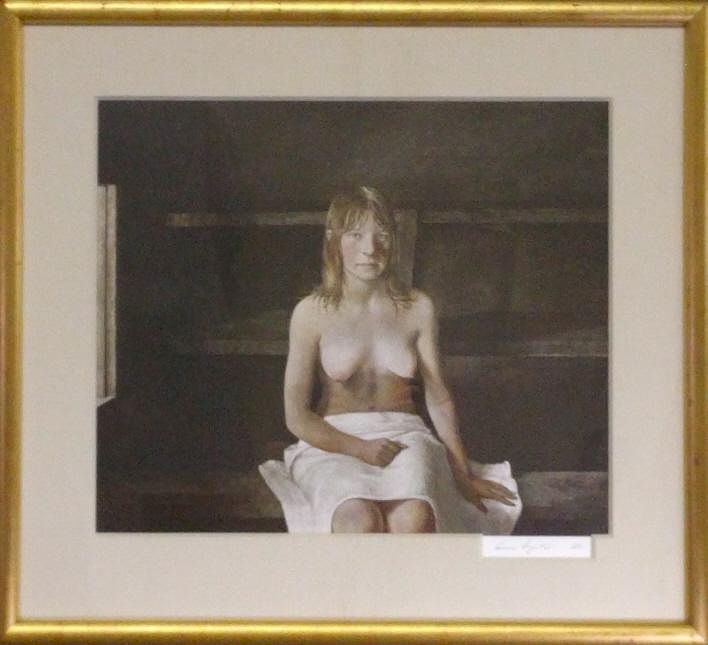 Appraisal: Andrew Wyeth Hand Signed Print The Sauna Andrew Wyeth American