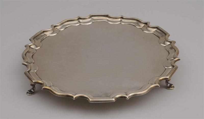 Appraisal: ENGLISH SILVER TRIPOD SALVER Thomas Bradbury Son of Sheffield London