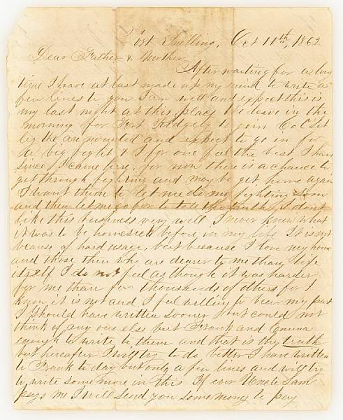 Appraisal: SIOUX UPRISING Autograph Letter of U S soldier pp recto