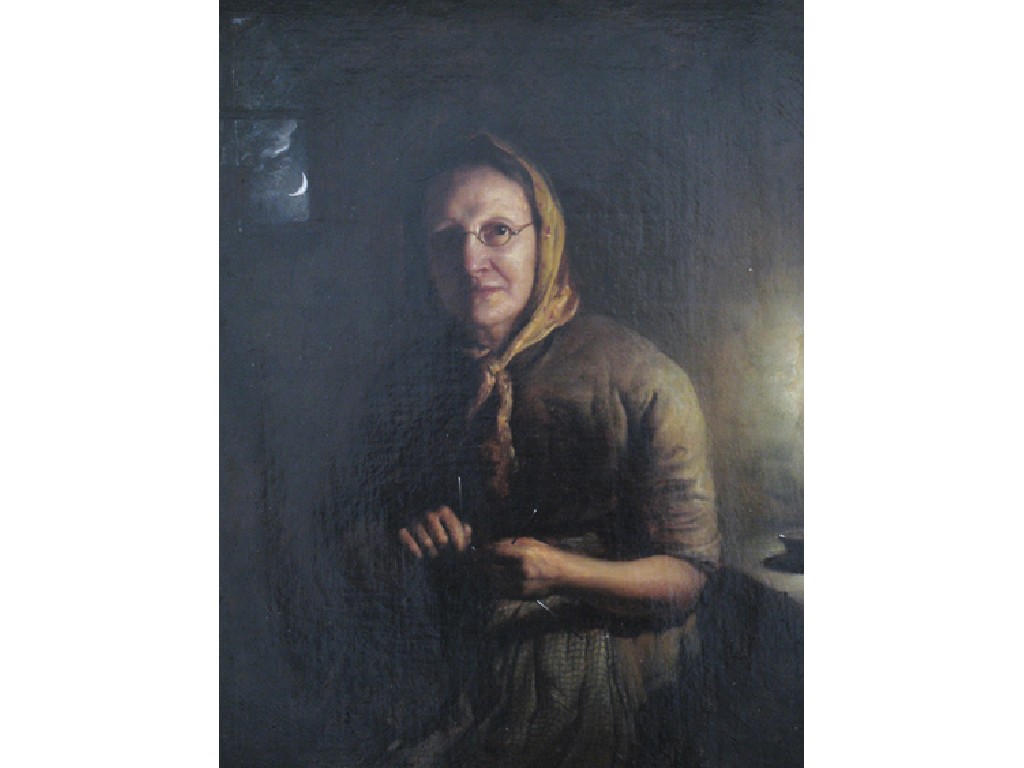 Appraisal: WILLIAM DANIELS A woman knitting in a candlelit interior the