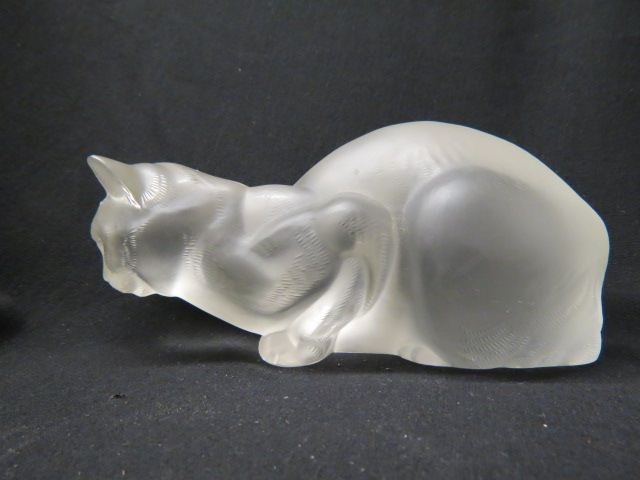 Appraisal: Lalique Crystal Figurine of a Cat lying frosted excellent