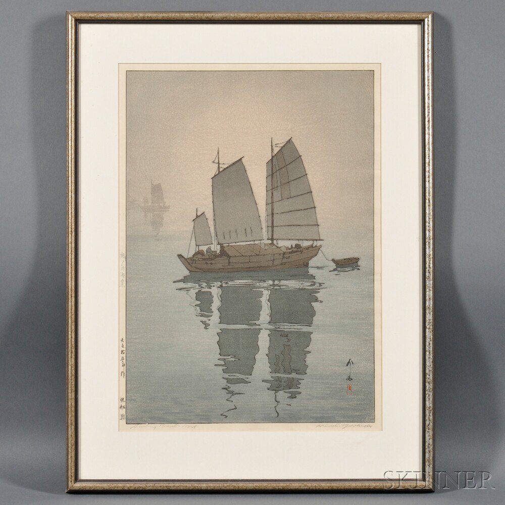 Appraisal: Hiroshi Yoshida - Sailing Boats Mist Japan color woodblock print