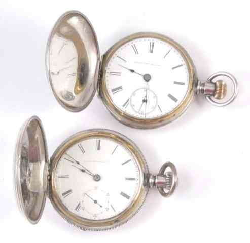 Appraisal: TWO ELGIN COIN SILVER HUNTER CASE POCKET WATCHES model -