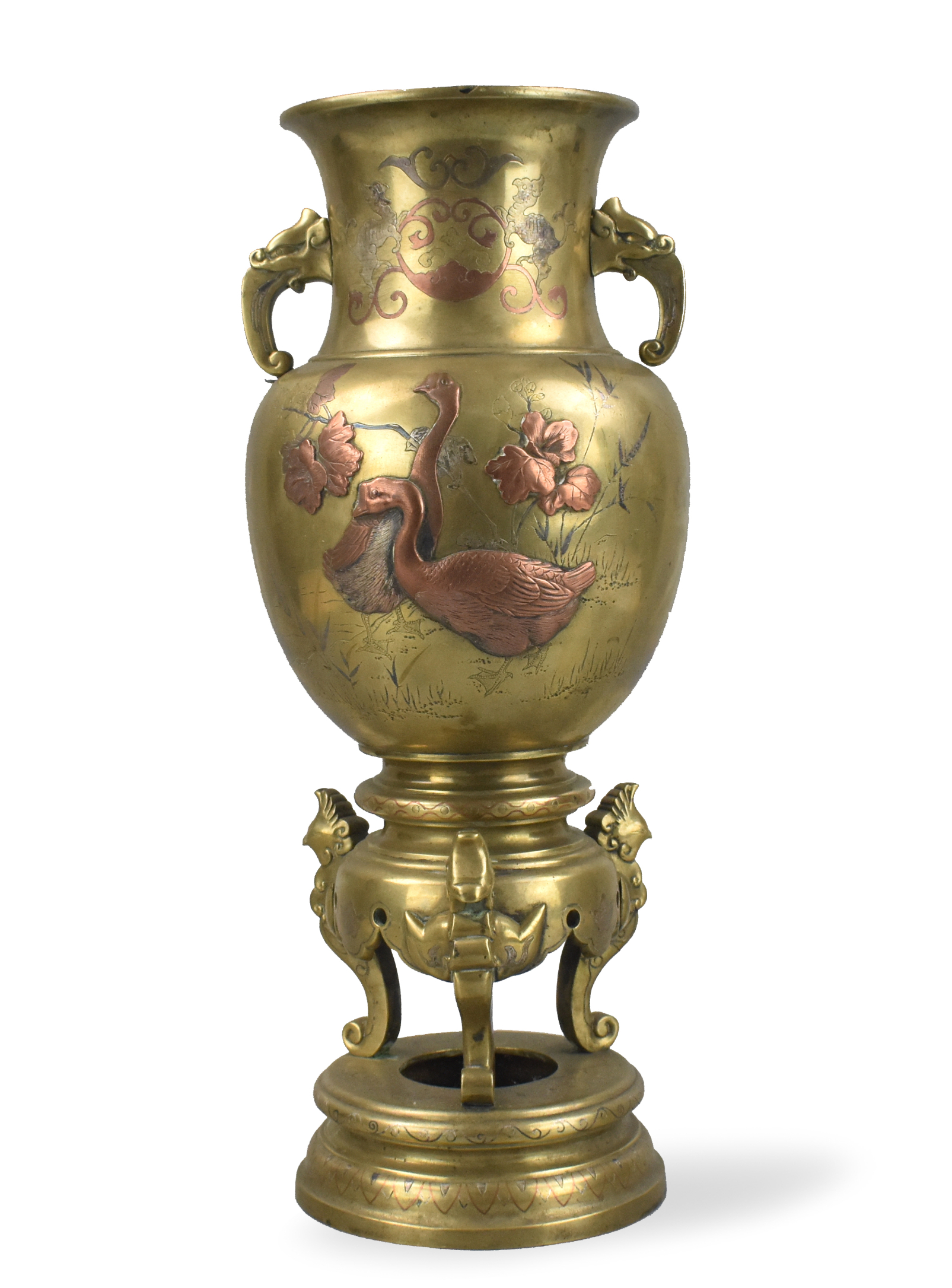 Appraisal: Japanese Meiji Period gilt bronze vase with two animal handles