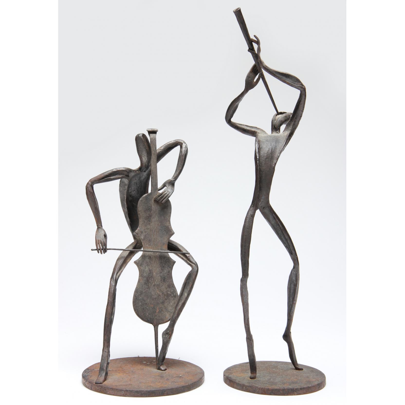 Appraisal: Herman Schwagereit Two Sculptures of Musicians German - forged iron