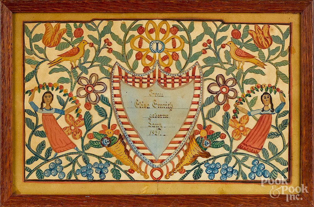 Appraisal: Pennsylvania watercolor and cutwork fraktur Exclusive on Bidsquare Pennsylvania watercolor