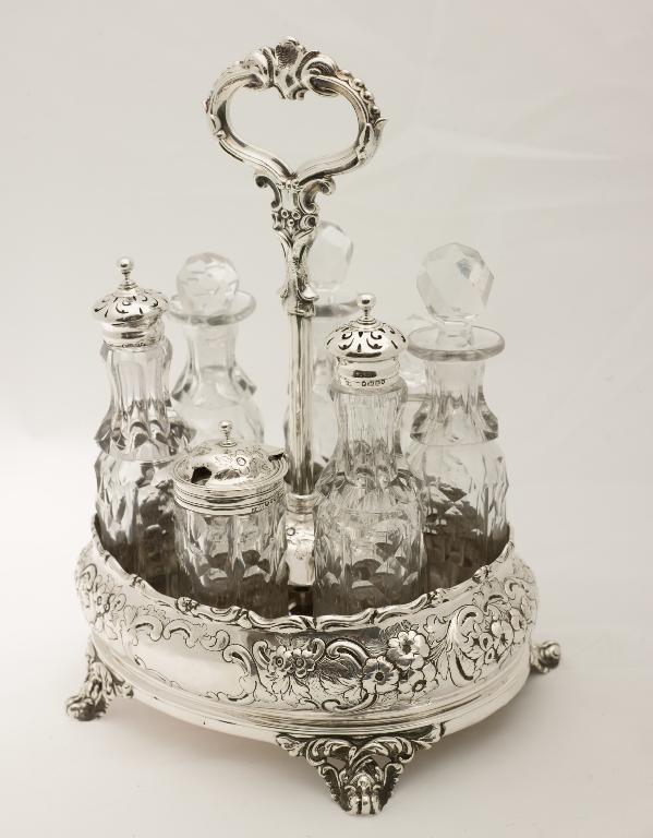 Appraisal: VICTORIAN SILVER AND CUT-GLASS CRUET LONDON maker's mark GR the