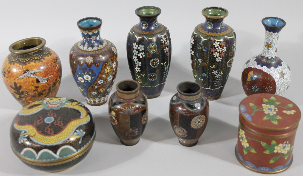 Appraisal: Various cloisonn to include an orange vase decorated with Kutani