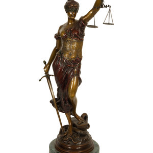 Appraisal: After Alois Mayer German - Blind Justice patinated bronze signed