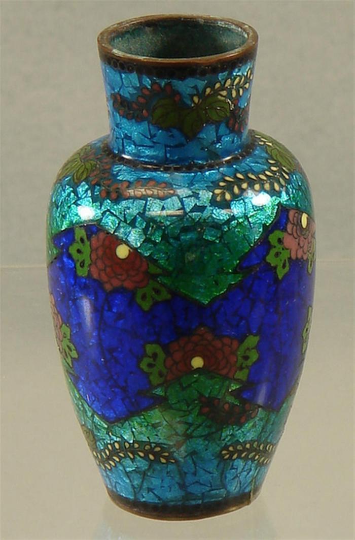 Appraisal: Japanese cloisonne vase with turquoise cobalt foil ground and red