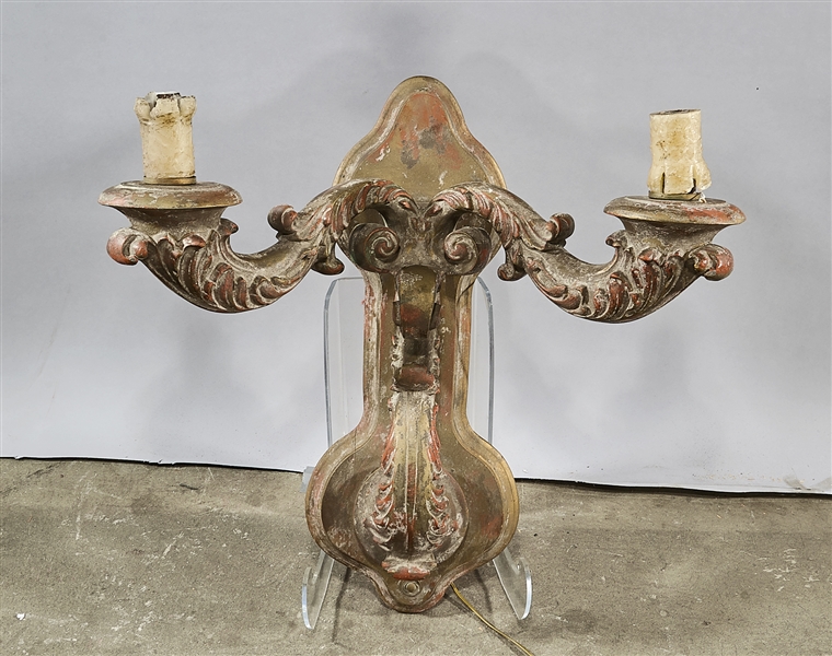 Appraisal: Painted metal two-light wired wall sconce x x approx