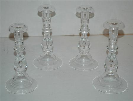 Appraisal: Set of Four Steuben Glass Candlesticks Estimate nbsp nbsp nbsp