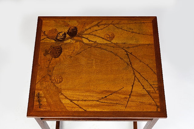 Appraisal: mile Gall French - Art Nouveau marquetry tablethe top decorated