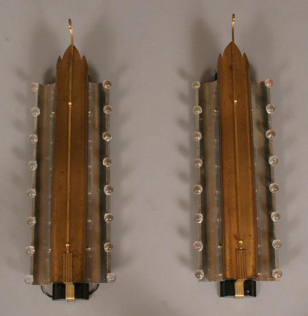 Appraisal: Pair Art Deco mixed metal theater light sconces cathedral top