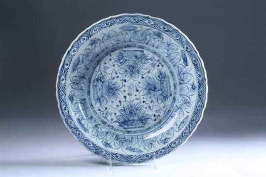 Appraisal: CHINESE BLUE AND WHITE PORCELAIN BARBED BOWL Ming Dynasty The