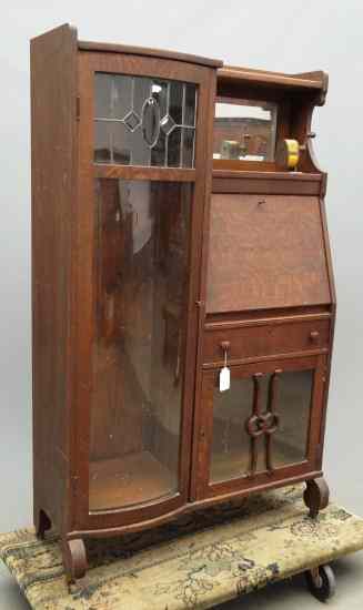 Appraisal: Victorian oak desk china cabinet '' W '' D ''