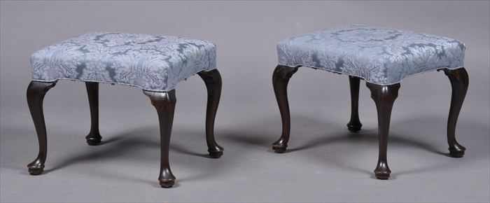 Appraisal: TWO GEORGE III MAHOGANY STOOLS Each rectangular upholstered seat on