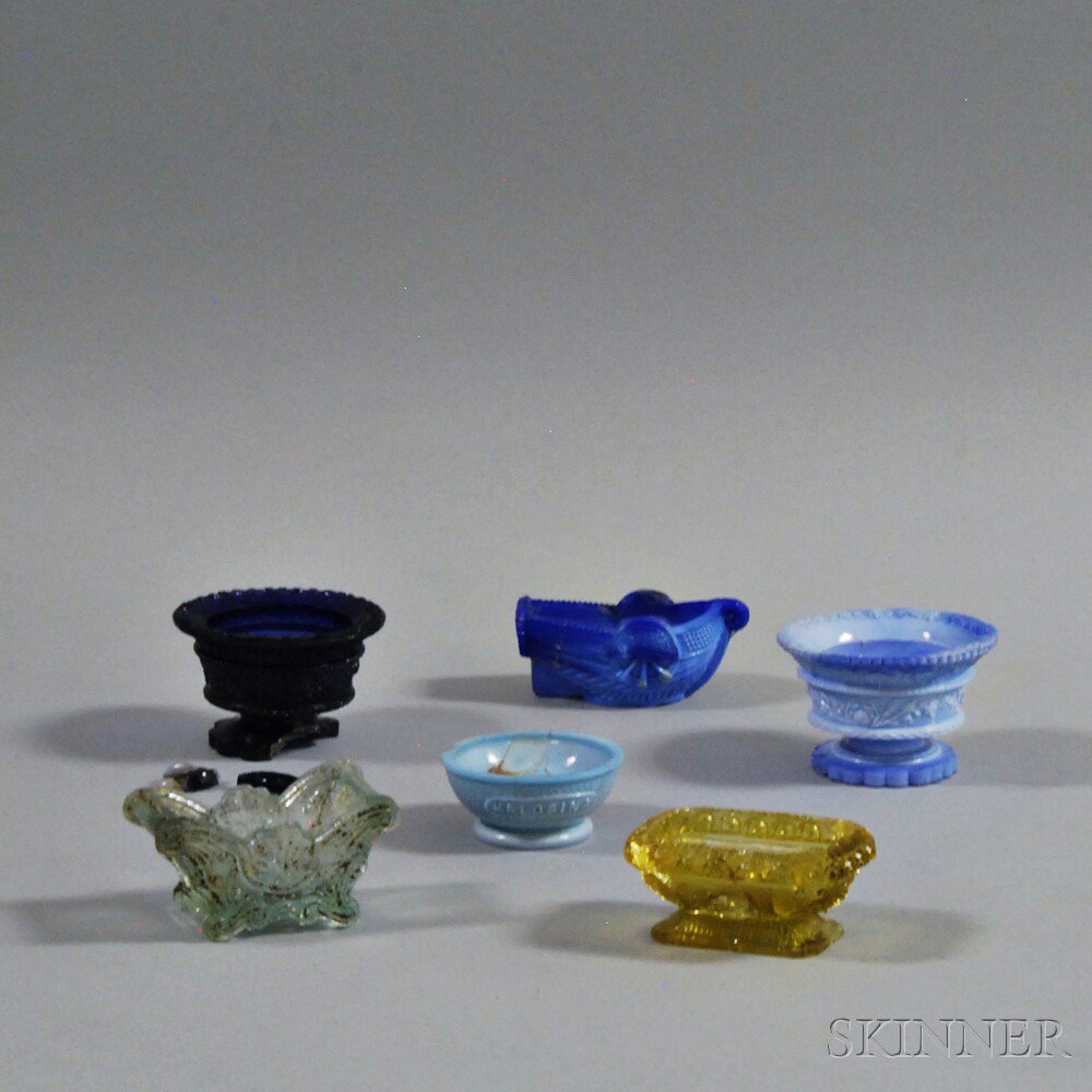 Appraisal: Six Colored Pressed Glass Open Salts mid- th century a