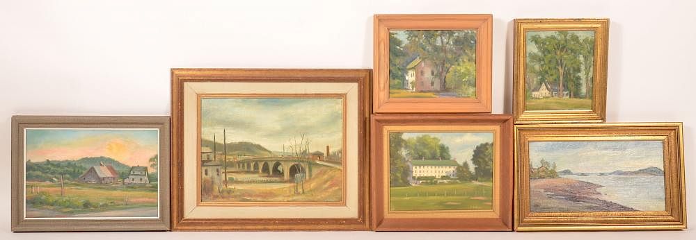 Appraisal: Six J Cashore Oil Paintings of Buildings Six Oil Paintings