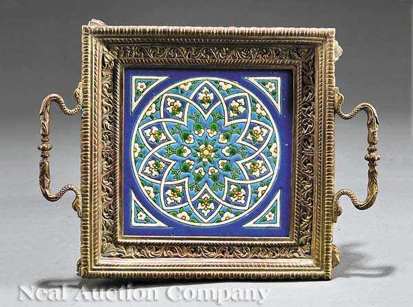 Appraisal: A Longwy Enamel and Bronze Trivet th c decorated roundel