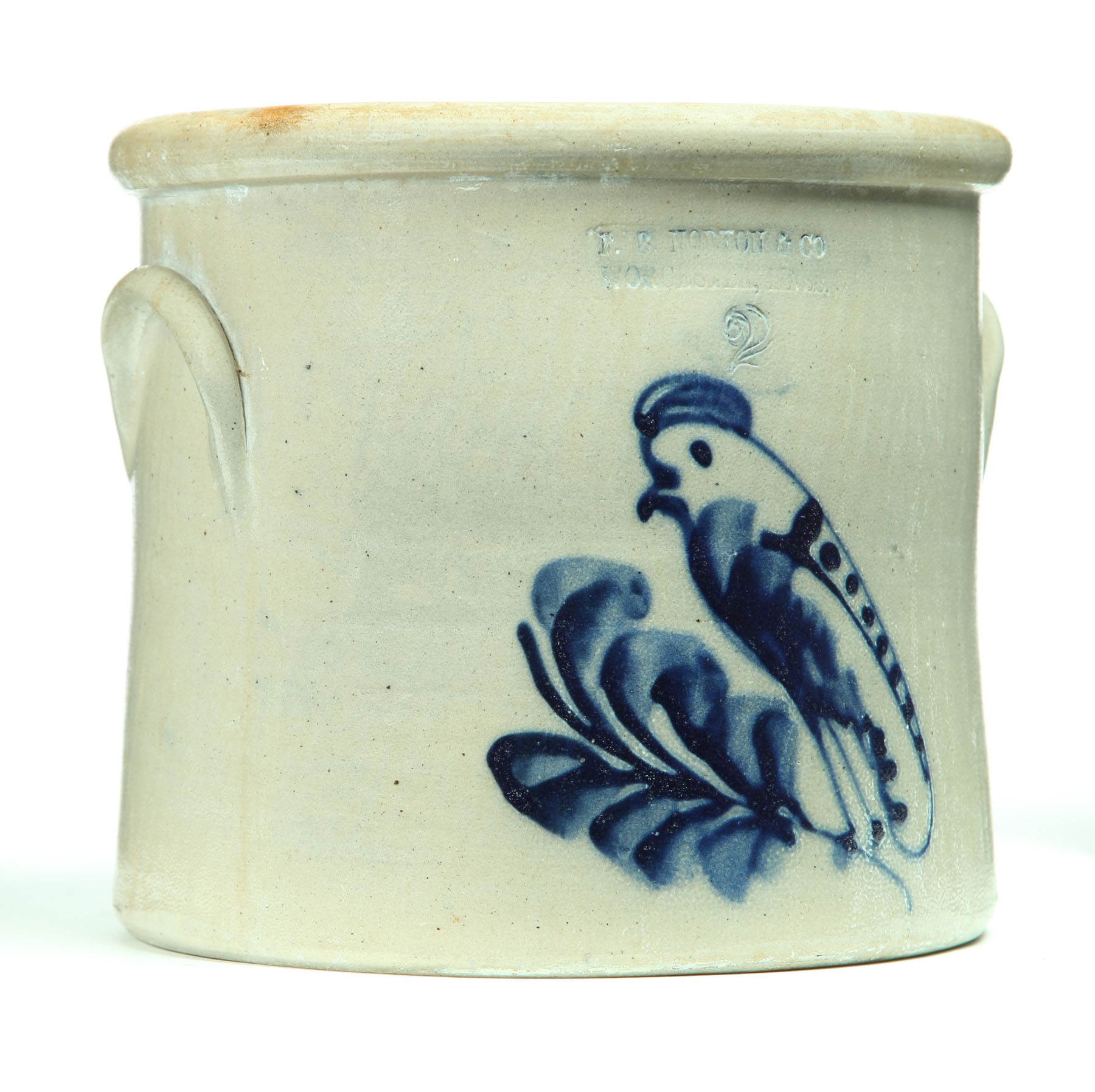 Appraisal: STONEWARE CROCK American nd quarter- th century Brushed cobalt parrot