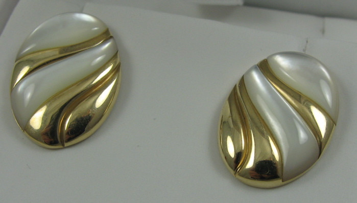 Appraisal: PAIR OF MOTHER-OF-PEARL EARRINGS each k yellow gold and set