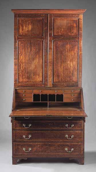 Appraisal: An Antique George III-Style Oak Secretary Bookcase th c the