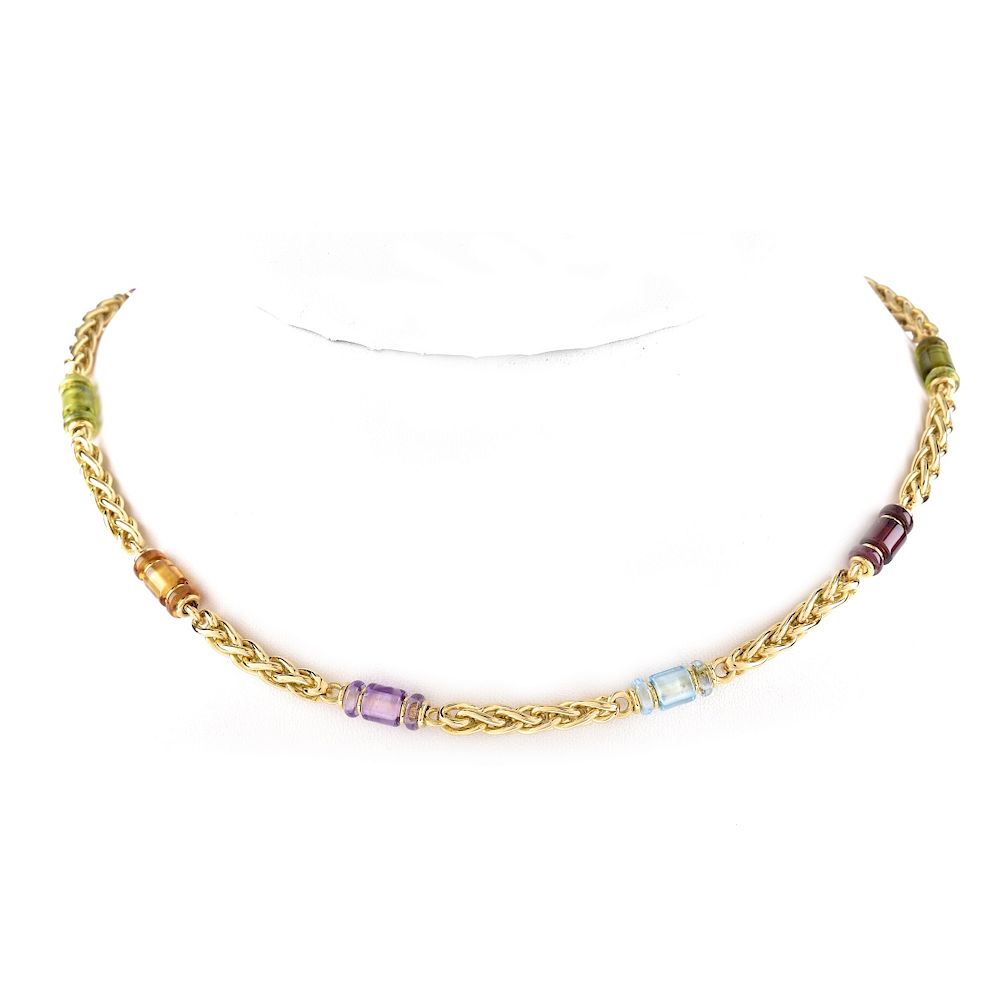 Appraisal: Bulgari K Gold Multi Gemstone Necklace Bulgari Citrine Amethyst Tourmaline