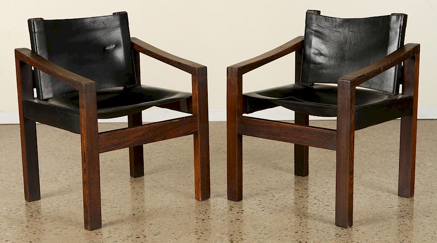 Appraisal: PAIR CAMPAIGN STYLE WENGE WOOD ARM CHAIRS C A pair