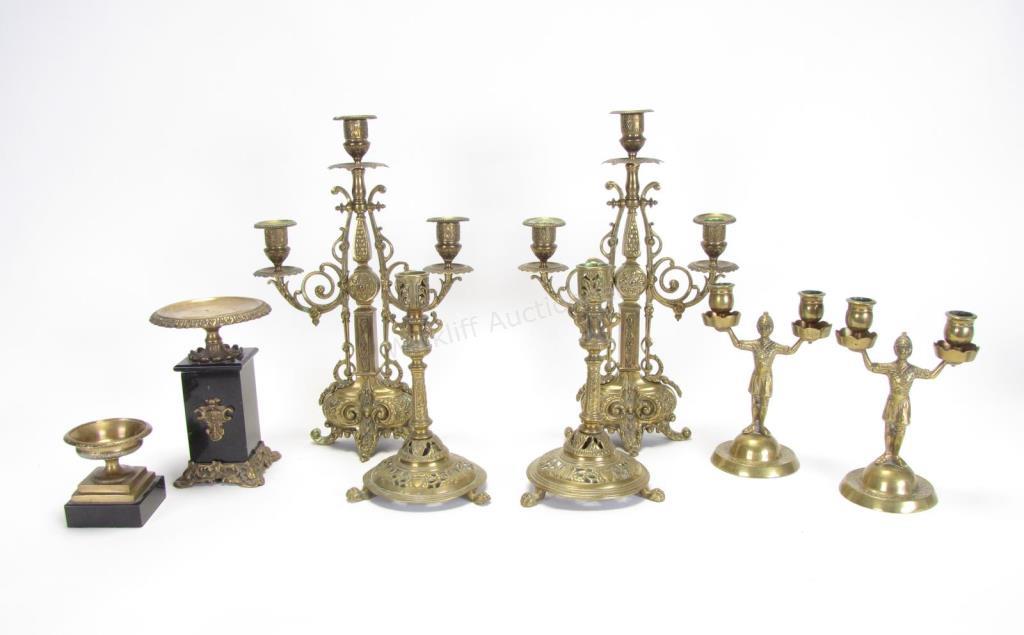 Appraisal: Group of Antique Bronze Candle Holders eight total including pair