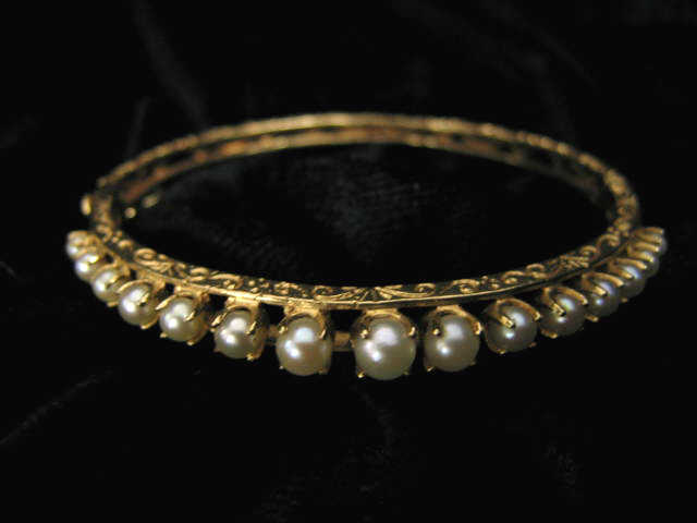 Appraisal: Pearl Bangle Bracelet graduated pearls in k yellow gold