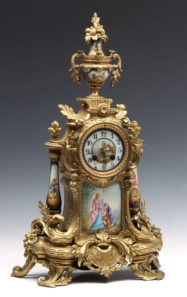 Appraisal: A TH C FRENCH CLOCK WITH HAND PAINTED PORCELAINS The